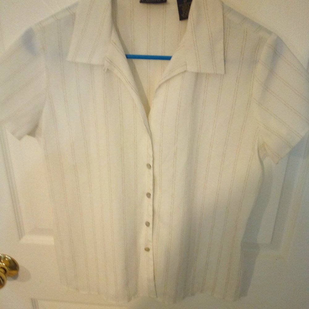 Laura Scott Petites Women's Short Sleeve Off White top Blouse Dress 8P